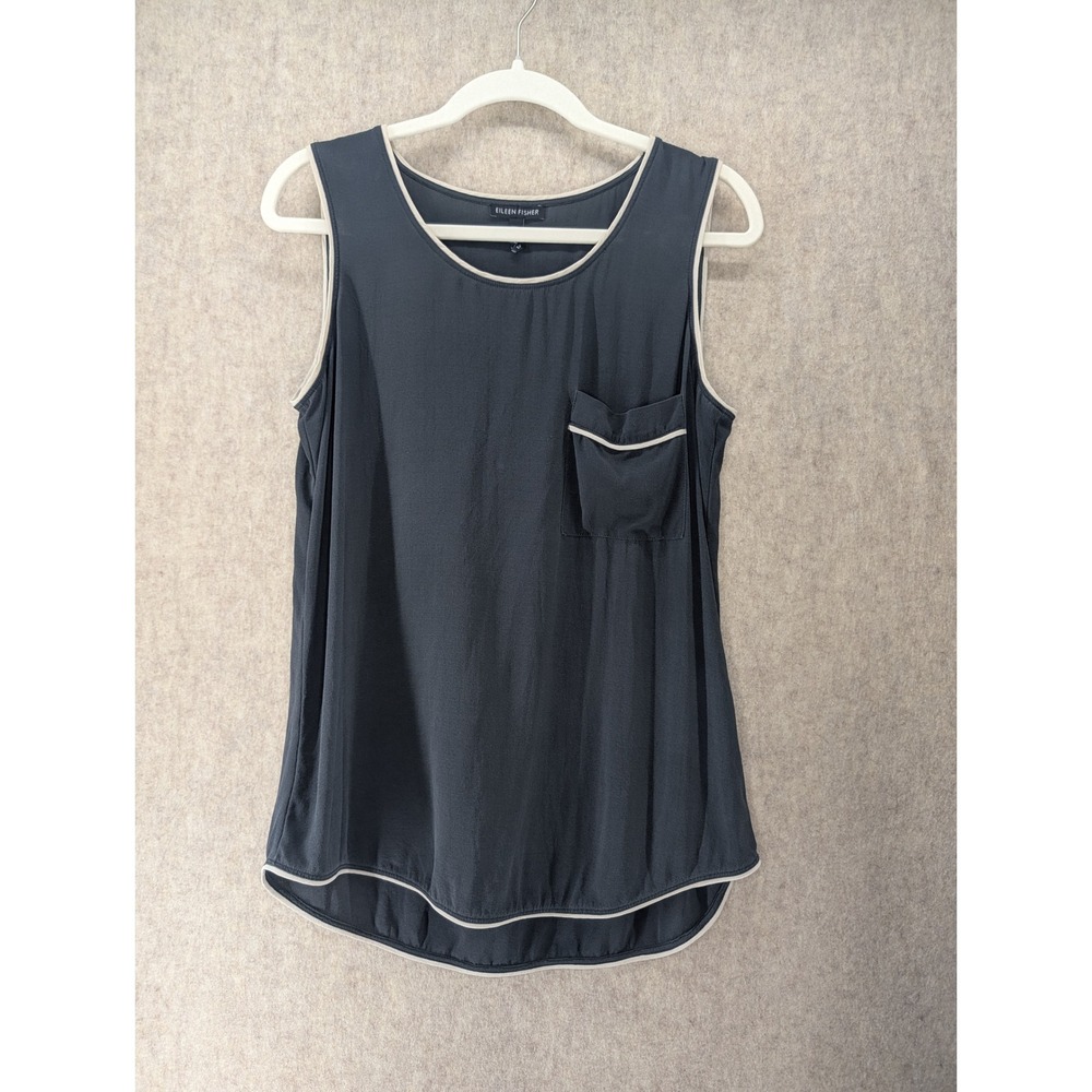 Eileen Fisher Womens Silk Tank Top Gray Sleeveless Pocket Blouse S18GC Small